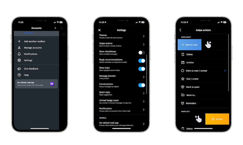 Swipe actions Yahoo Mail for iPhone