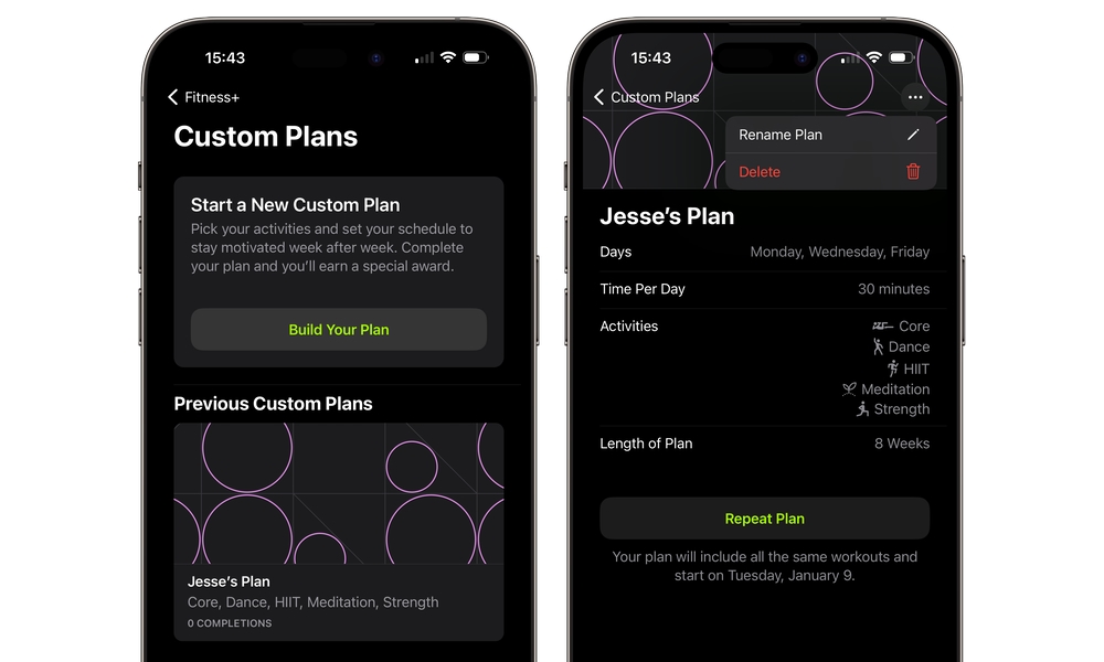 iOS 17 Apple Fitness Delete Custom Plan